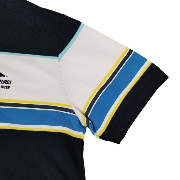 Sporte Leisure Polo Shirt Mens Black Blue Striped Great Barrier Reef Size M - Picture 7 of 11